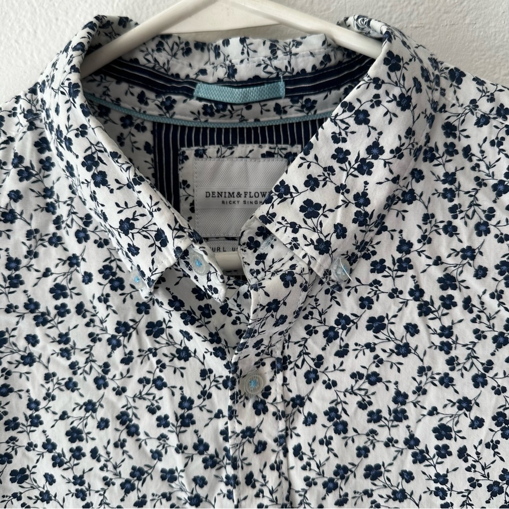 Navy & White Floral Button Down